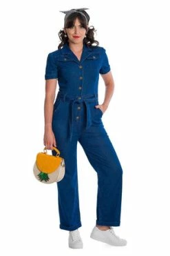 Banned Cadillac Queen Playsuit -Voodoo Vixen shop 06 30 PL92045DENIM 1194 300x
