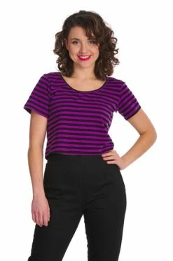 Banned Sweet Yet Spooky Stripe Top 25 Banned Sweet Yet Spooky Stripe Top -Voodoo Vixen shop 1642529389TP10484 20PUR 20BLK1538 300x