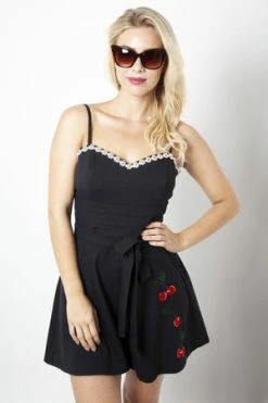 Voodoo Vixen Ariel Cherry Embroidery Playsuit