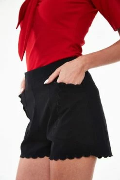 Voodoo Vixen High Waisted Black Shorts With Embroidered Scallop Pocket Detail 8 Voodoo Vixen High Waisted Black Shorts With Embroidered Scallop Pocket Detail -Voodoo Vixen shop High Waisted Black Shorts With Embroidered Scallop Pocket Detail Voodoo Vixen 4 300x