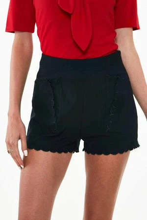 Voodoo Vixen High Waisted Black Shorts With Embroidered Scallop Pocket Detail 1 Voodoo Vixen High Waisted Black Shorts With Embroidered Scallop Pocket Detail
