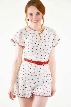 Voodoo Vixen Rosita White Strawberry Fruit Flutter Playsuit