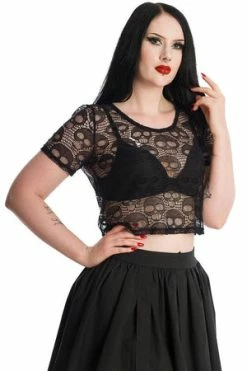 Banned Lace Skull Top -Voodoo Vixen shop TP10439BLK 20SK25338BLK 0645 300x