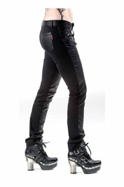 Queen Of Darkness Black Pants With Leather Look Front Side -Voodoo Vixen shop black pants with leather look front side queen of darkness 6 300x
