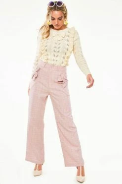 Voodoo Vixen Bow Pocket Pink Plaid Trousers -Voodoo Vixen shop bow pocket pink plaid trousers voodoo vixen 3 300x