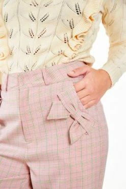 Voodoo Vixen Bow Pocket Pink Plaid Trousers -Voodoo Vixen shop bow pocket pink plaid trousers voodoo vixen 5 300x