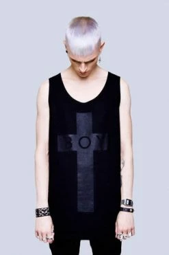 Long Clothing Boy Cross Vest - Unisex -Voodoo Vixen shop boy cross vest unisex long clothing 3 300x
