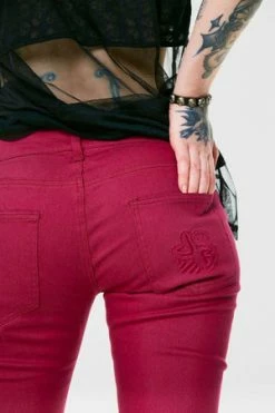 Jawbreaker Burgundy Mono Drainpipe Jeans -Voodoo Vixen shop burgundy mono drainpipe jeans jawbreaker 4 300x