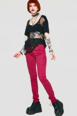 Jawbreaker Burgundy Mono Drainpipe Jeans