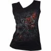 Spiral Burnt Rose - Gathered Shoulder Slant Vest Black