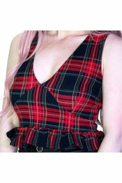 Dr Faust Check Tartan Print Crop Top - Dulce -Voodoo Vixen shop check tartan print crop top dulce dr faust 3 300x