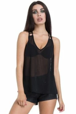 Jawbreaker Chiffon Ladder Straps Top -Voodoo Vixen shop chiffon ladder straps top jawbreaker 4 300x