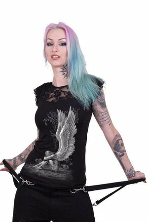 Spiral Enslaved Angel - Lace Layered Cap Sleeve Top Black 2 Spiral Enslaved Angel - Lace Layered Cap Sleeve Top Black - Image 2