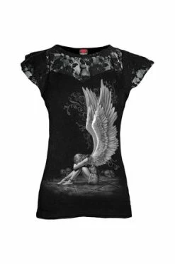 Spiral Enslaved Angel - Lace Layered Cap Sleeve Top Black