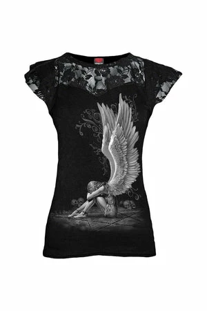 Spiral Enslaved Angel - Lace Layered Cap Sleeve Top Black 1 Spiral Enslaved Angel - Lace Layered Cap Sleeve Top Black