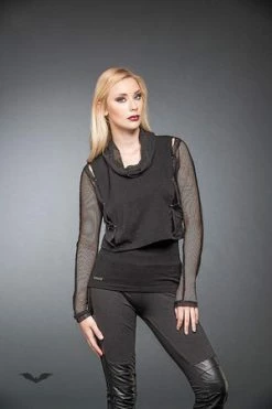 Queen Of Darkness Goth Top With Loose Neck And Net-Sleeves -Voodoo Vixen shop goth top with loose neck and net sleeves queen of darkness 3 300x
