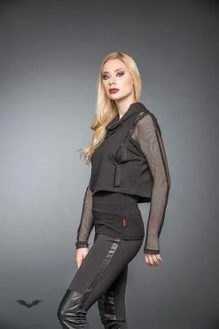 Queen Of Darkness Goth Top With Loose Neck And Net-Sleeves -Voodoo Vixen shop goth top with loose neck and net sleeves queen of darkness 4 300x