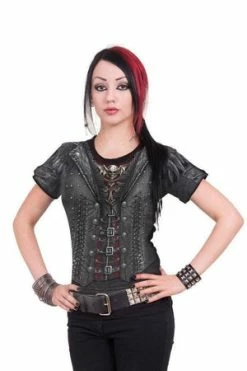 Spiral Gothess Wrap - Allover Cap Sleeve Top Black 5 Spiral Gothess Wrap - Allover Cap Sleeve Top Black -Voodoo Vixen shop gothess wrap allover cap sleeve top black spiral 3 300x