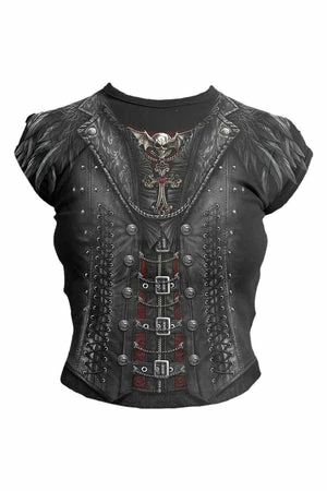 Spiral Gothess Wrap - Allover Cap Sleeve Top Black 1 Spiral Gothess Wrap - Allover Cap Sleeve Top Black