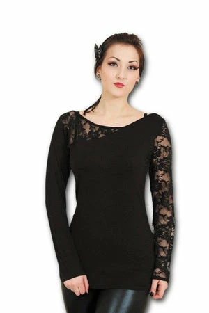Spiral Gothic Elegance - Lace One Shoulder Top Black 3 Spiral Gothic Elegance - Lace One Shoulder Top Black - Image 3