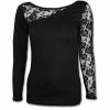 Spiral Gothic Elegance - Lace One Shoulder Top Black