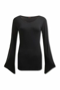 Spiral Gothic Elegance - V Neck Goth Sleeve Top Black