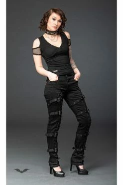 Queen Of Darkness Gothic Pants With Lacing And Buckles -Voodoo Vixen shop gothic pants with lacing and buckles queen of darkness 4 300x