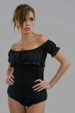 Burleska Gypsy Black Cotton Gothic Top With Frill