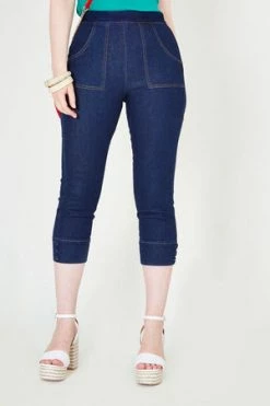 Voodoo Vixen Hailey Polka Dot Denim Capri Pants -Voodoo Vixen shop hailey polka dot denim capri pants voodoo vixen 3 300x