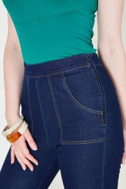 Voodoo Vixen Hailey Polka Dot Denim Capri Pants -Voodoo Vixen shop hailey polka dot denim capri pants voodoo vixen 5 300x