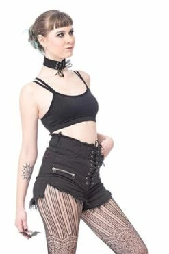 Queen Of Darkness High Waist Hotpants With Lacing -Voodoo Vixen shop high waist hotpants with lacing queen of darkness 3 300x
