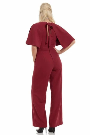 Voodoo Vixen Zoey Deep Red Cape Jumpsuit 2 Voodoo Vixen Zoey Deep Red Cape Jumpsuit - Image 2