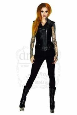 Dr Faust Leather Black Biker Vest - Ran