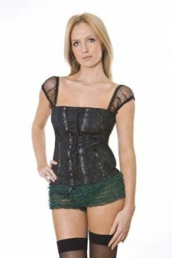 Burleska Lucy Gothic Top In Cotton And Black Lace Overlay -Voodoo Vixen shop lucy gothic top in cotton and black lace overlay burleska 3 300x