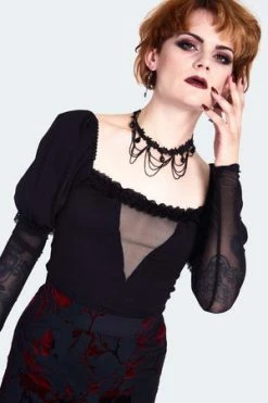 Jawbreaker Mesh Panels Long Sleeve Top With Lace -Voodoo Vixen shop mesh panels long sleeve top with lace tpa 2610 02.1453 300x