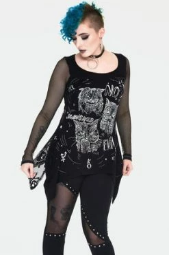 Jawbreaker No Evil Cats Longline Top With Net Sleevess -Voodoo Vixen shop no evil cats longline top with net sleevess tpa 2501 01.1146 300x