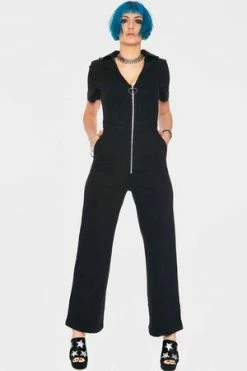 Jawbreaker No Heart Black Denim Jumpsuit