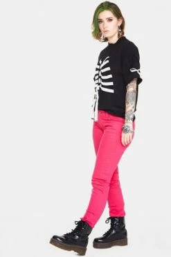 Jawbreaker Pink Mono Drainpipe Jeans -Voodoo Vixen shop pink mono drainpipe jeans jawbreaker 3 300x