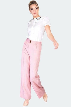 Voodoo Vixen Pinstripe Turn Up Trousers 4 Voodoo Vixen Pinstripe Turn Up Trousers - Image 4