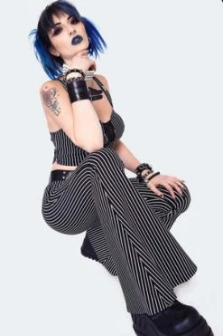 Jawbreaker Pintstripe Flared Jersey Trousers -Voodoo Vixen shop pintstripe flared jersey trouser tra 4860 02.1450 300x