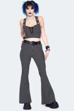 Jawbreaker Pintstripe Flared Jersey Trousers -Voodoo Vixen shop pintstripe flared jersey trouser tra 4860 03.1450 300x