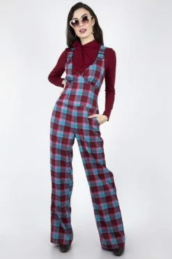 Voodoo Vixen Piper Plaid Buckle 70s Jumpsuit
