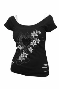 Spiral Pure Of Heart - 2In1 White Ripped Top Black