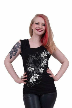 Spiral Pure Of Heart - Gathered Shoulder Slant Vest Black 2 Spiral Pure Of Heart - Gathered Shoulder Slant Vest Black - Image 2