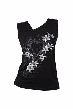 Spiral Pure Of Heart - Gathered Shoulder Slant Vest Black 1 Spiral Pure Of Heart - Gathered Shoulder Slant Vest Black