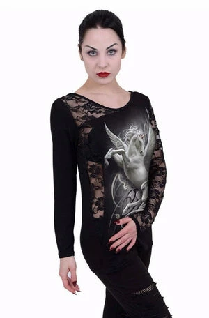 Spiral Purity - Lace One Shoulder Top Black 2 Spiral Purity - Lace One Shoulder Top Black - Image 2