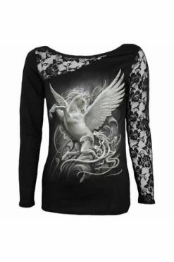 Spiral Purity - Lace One Shoulder Top Black