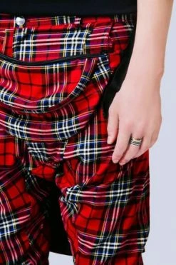 Long Clothing Red Tartan Clip Pants - Unisex -Voodoo Vixen shop red tartan clip pants unisex long clothing 4 300x