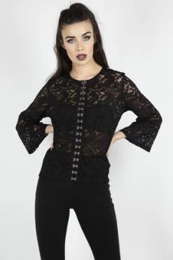 Jawbreaker Ruffling Feathers Lace Top -Voodoo Vixen shop ruffling feathers lace top jawbreaker 6 300x