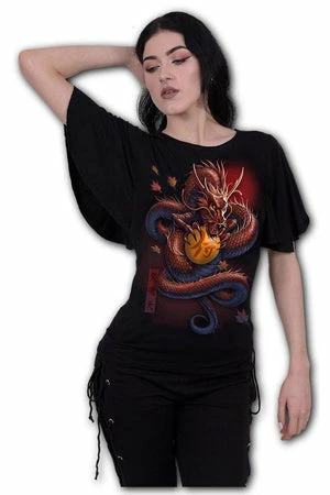 Spiral Samurai - Boat Neck Bat Sleeve Top Black 2 Spiral Samurai - Boat Neck Bat Sleeve Top Black - Image 2